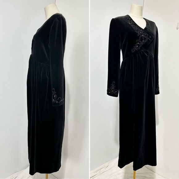 Vintage Laura Ashley Velvet Babydoll Midi Dress Sz 8 Whimsy Goth Witchy Modest - Picture 7 of 8